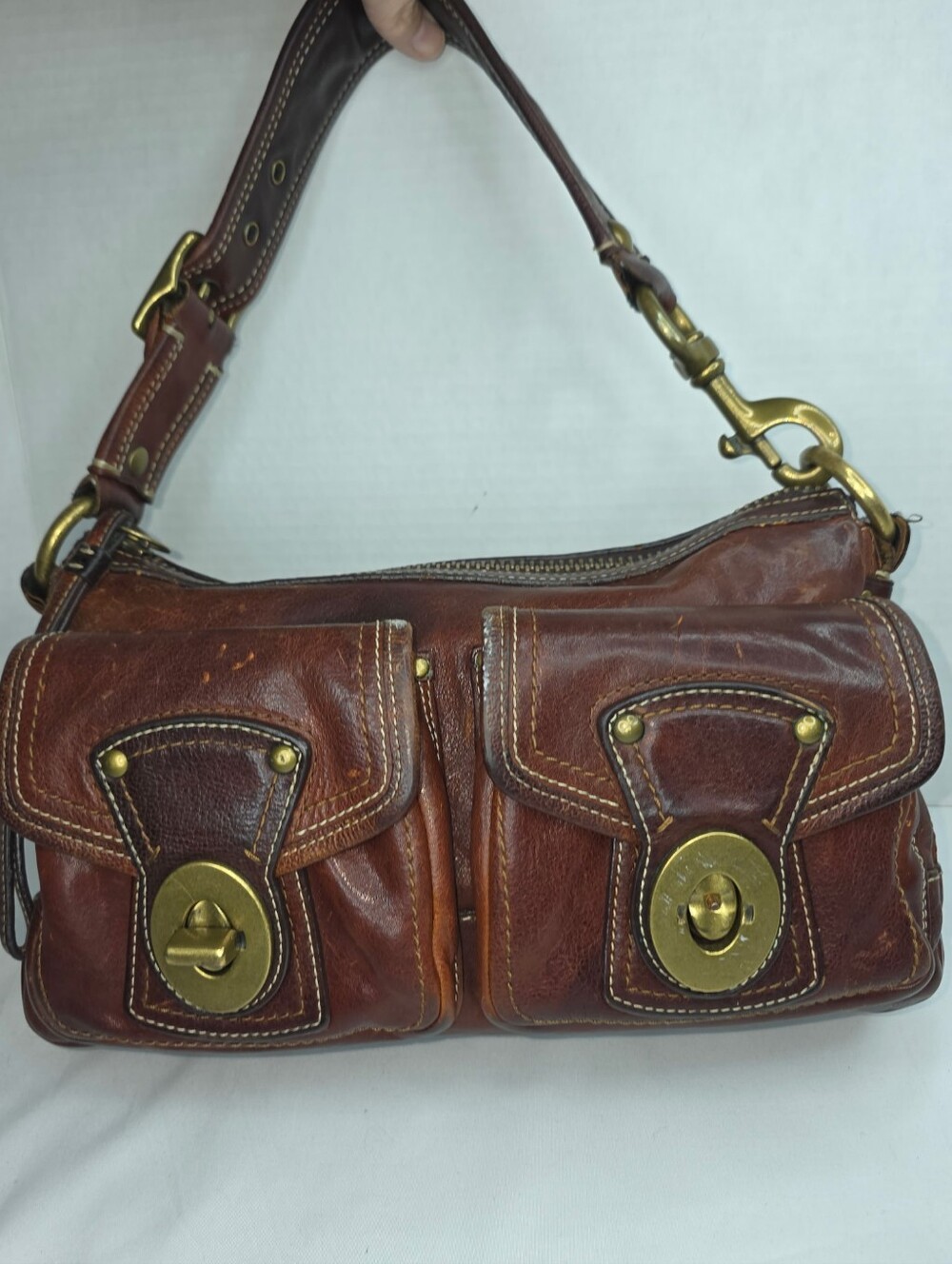 Coach Legacy 10328 Brown Leather Double Turnlock Shoulder Bag Vintage